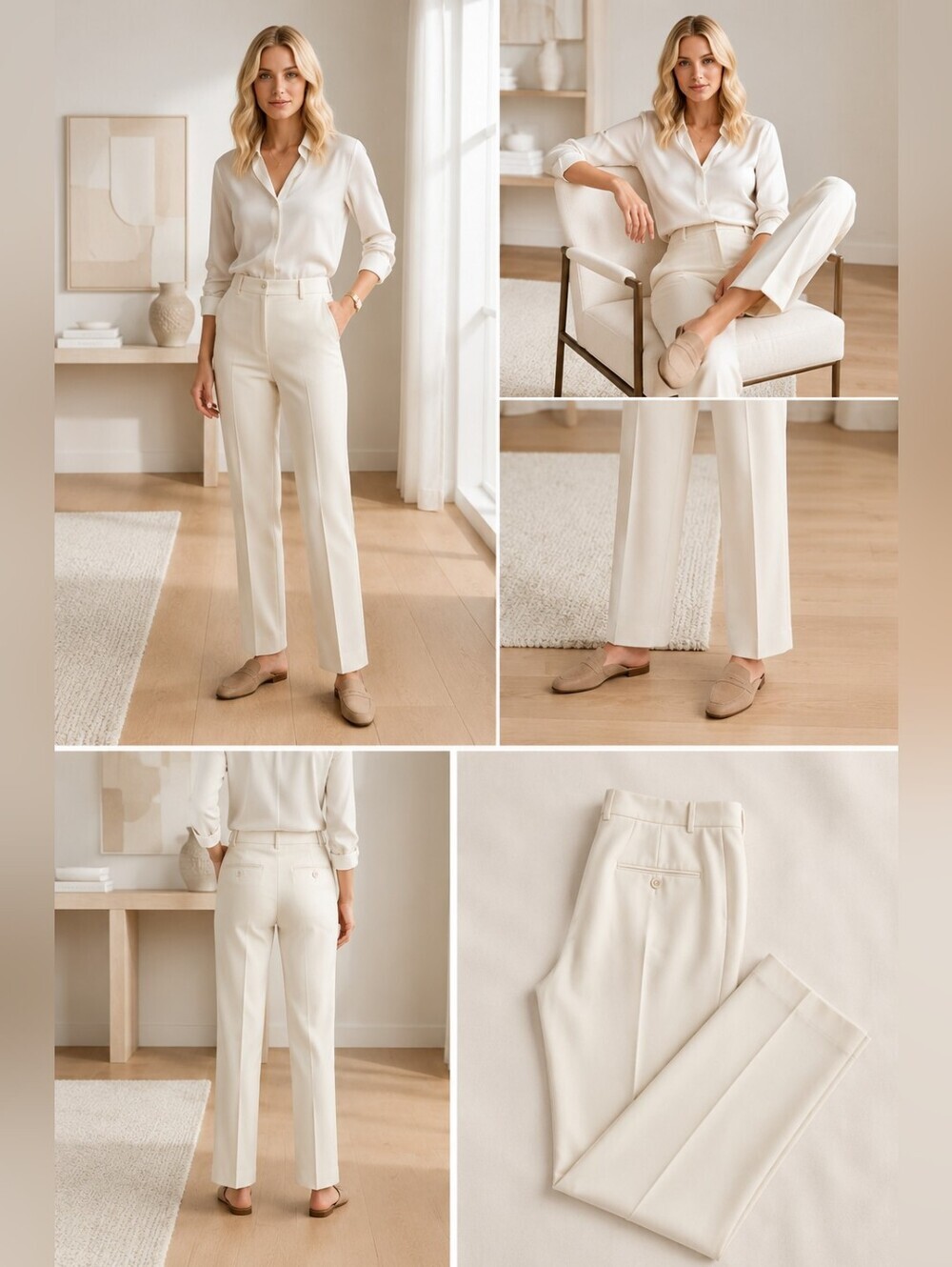 Michael Kors Collection Made in Italy Cream Cotton Stretch Office Pants 6 - Picture 5 of 13